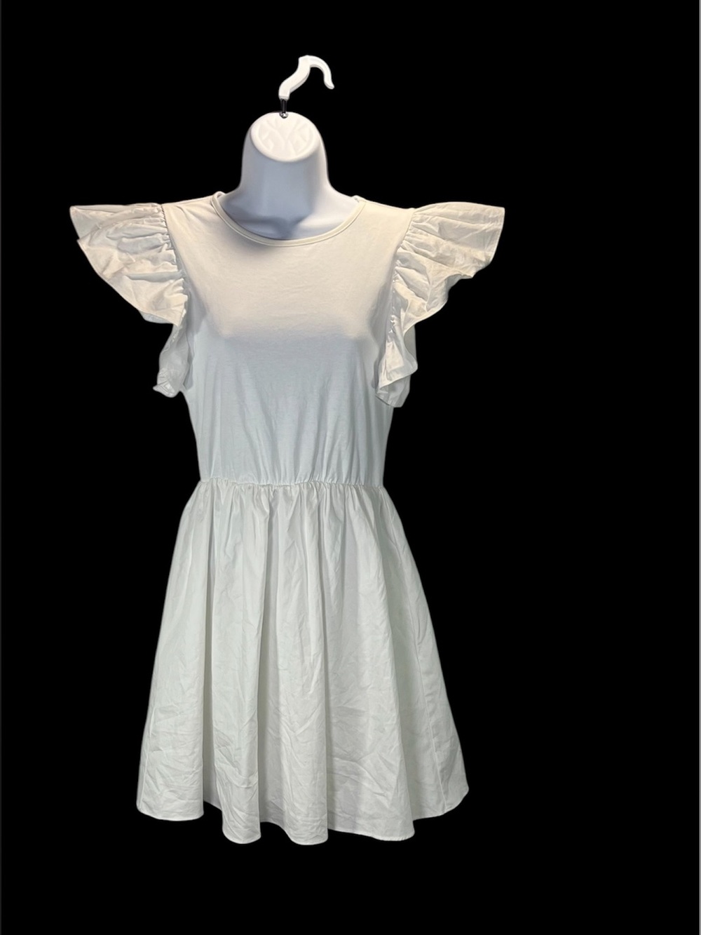 En Saison White Ruffle Sleeve Casual Mini Dress Size Small Cotton Flutter Sleeve